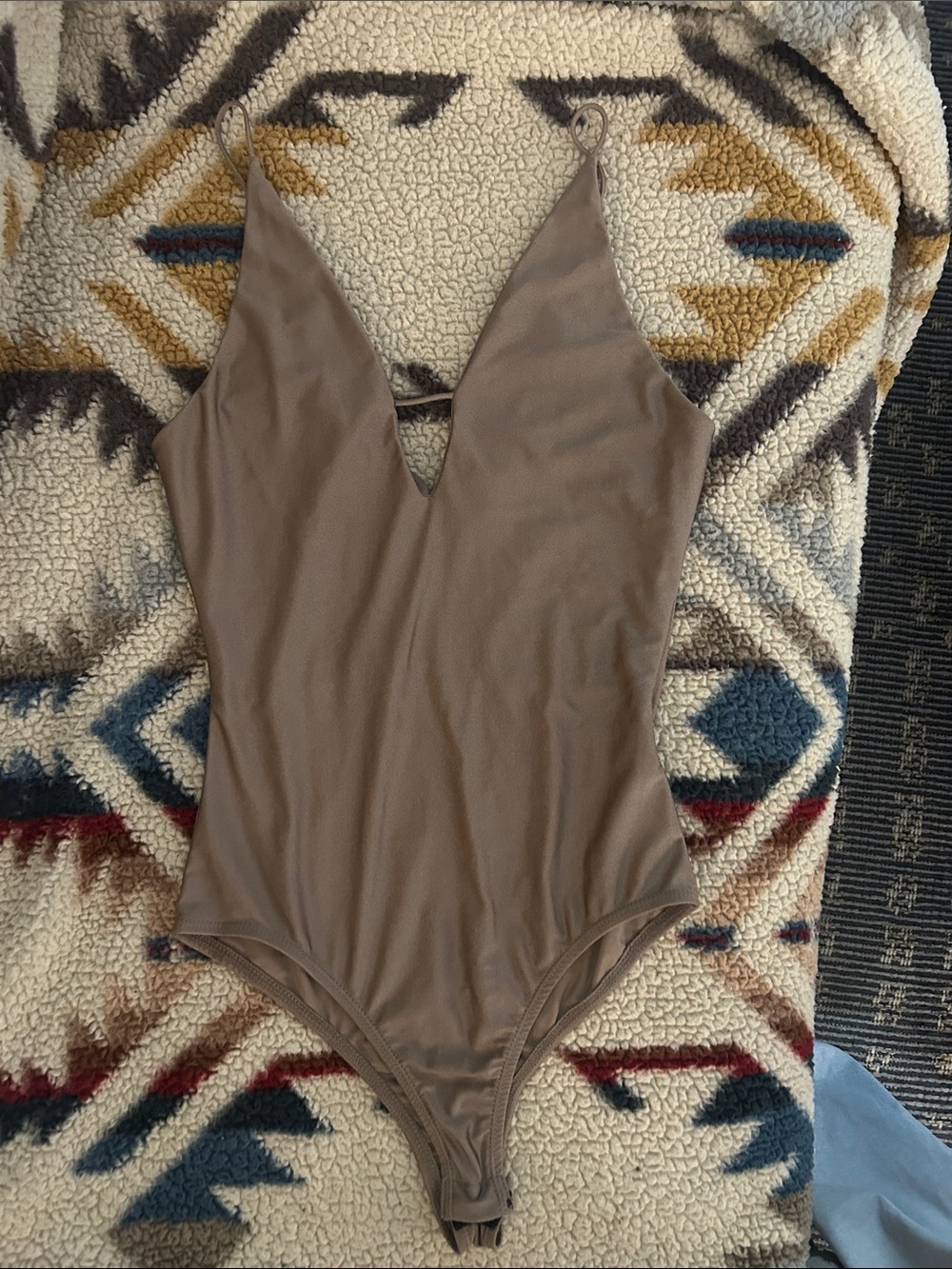 La Hearts Brown V-Neck Spaghetti Strap Bodysuit